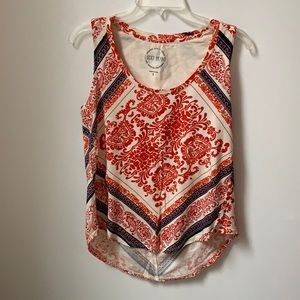 5/$25 Lucky Brand High Low Cotton Tank Top Red White Blue Small